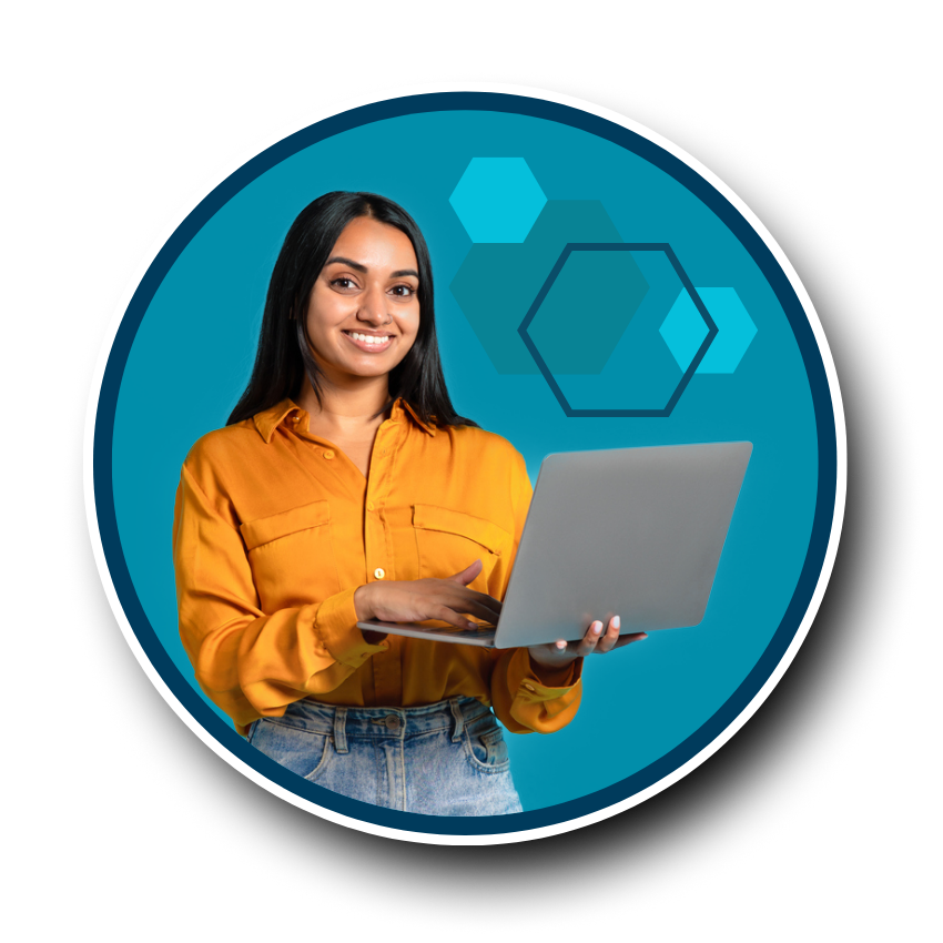 micro-credentials header image of woman with computer